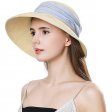 Cappello da sole da donna in paglia da spiaggia a tesa larga regolabile UPF 50+