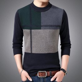 Pull en laine chaud pour homme Pull en tricot patchwork