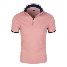 Polo casual de moda de algodón con solapa fresca para hombre - Rosa