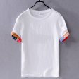 Camiseta de manga corta de lino casual para hombre con cuello redondo blanco