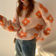 Maglione lavorato a maglia fiore pullover vintage maglione allentato femminile