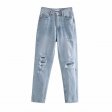 Jeans de cintura alta Jeans Boyfriend rasgados para mujer