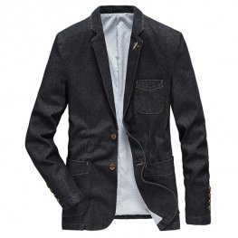 Veste de costume en jean pour homme en coton avec poches simples