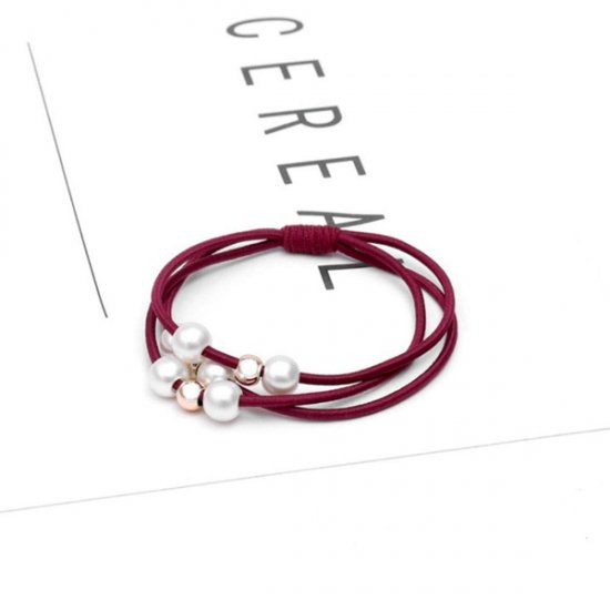 1 Pie1 Pieces Pearl Hair Ties Multi Layer Hair Ring with Elastic - Red