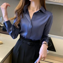 Silk Shirts Women Long Sleeve Office Lady Basic Shirt Top